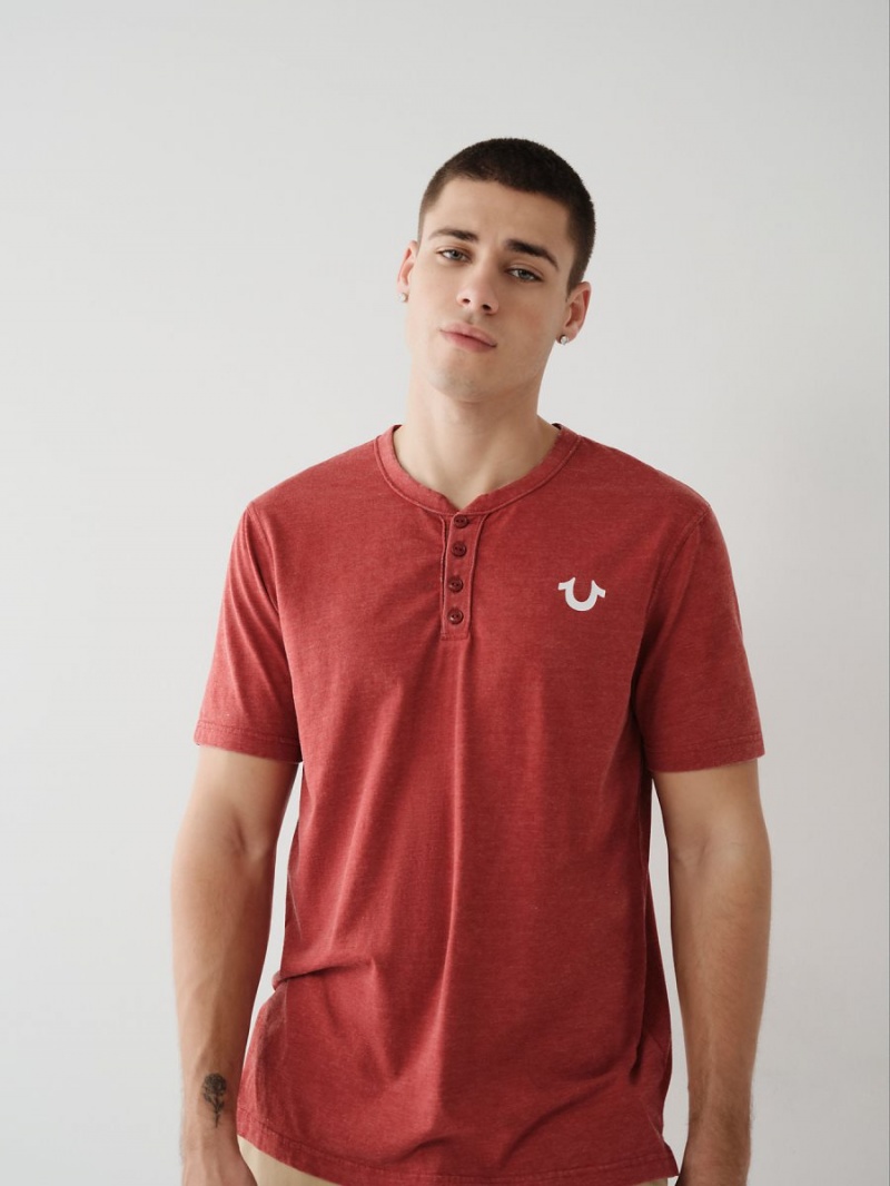 Ruby Red True Religion Henley T Shirts | 6582-YOIHN