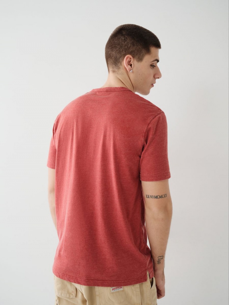 Ruby Red True Religion Henley T Shirts | 1426-FYASD