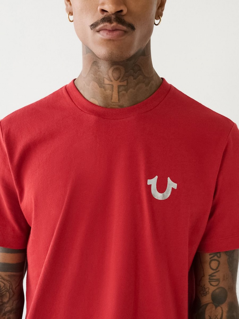 Ruby Red True Religion Horseshoe Logo Crew Neck T Shirts | 1783-SXCVD