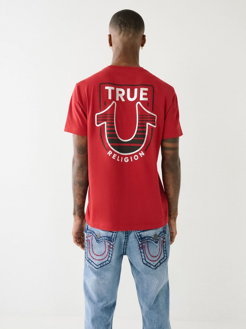 Ruby Red True Religion Horseshoe Logo Crew Neck T Shirts | 1783-SXCVD