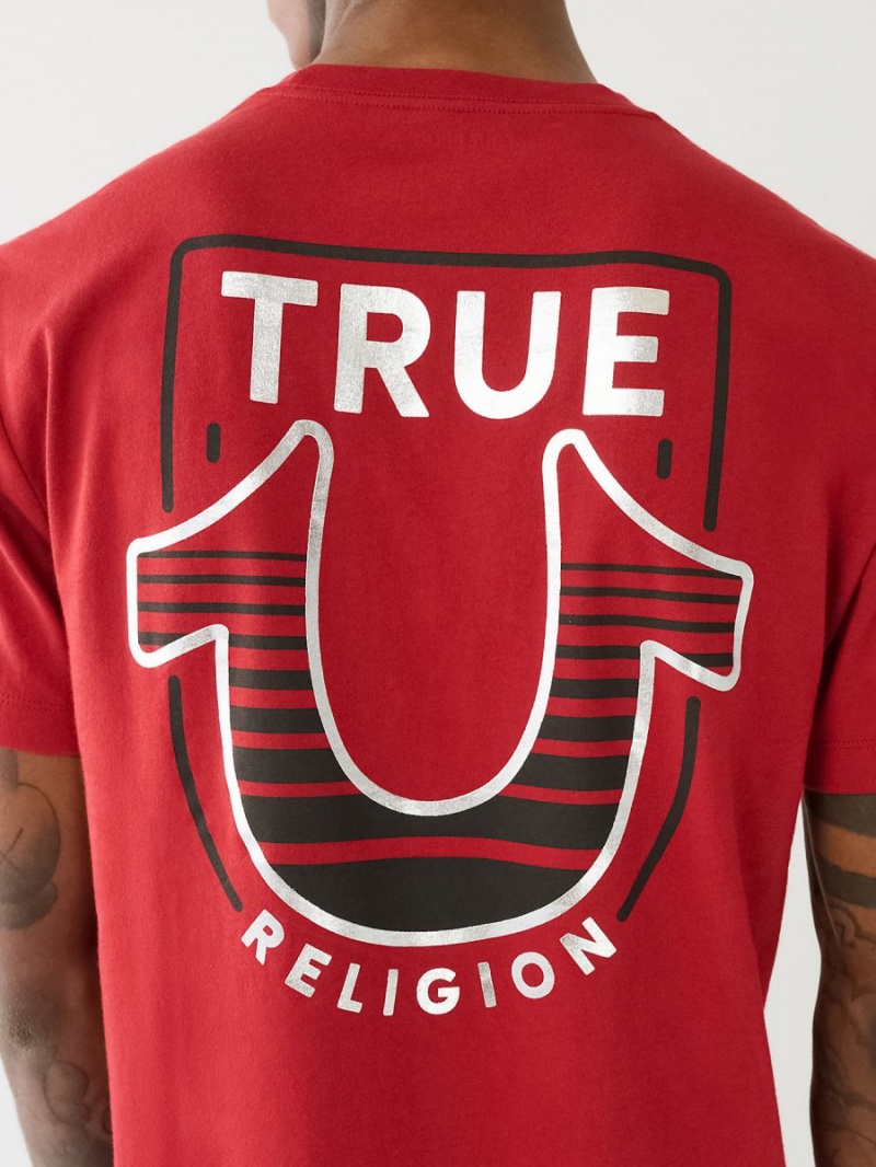 Ruby Red True Religion Horseshoe Logo Crew Neck T Shirts | 1783-SXCVD