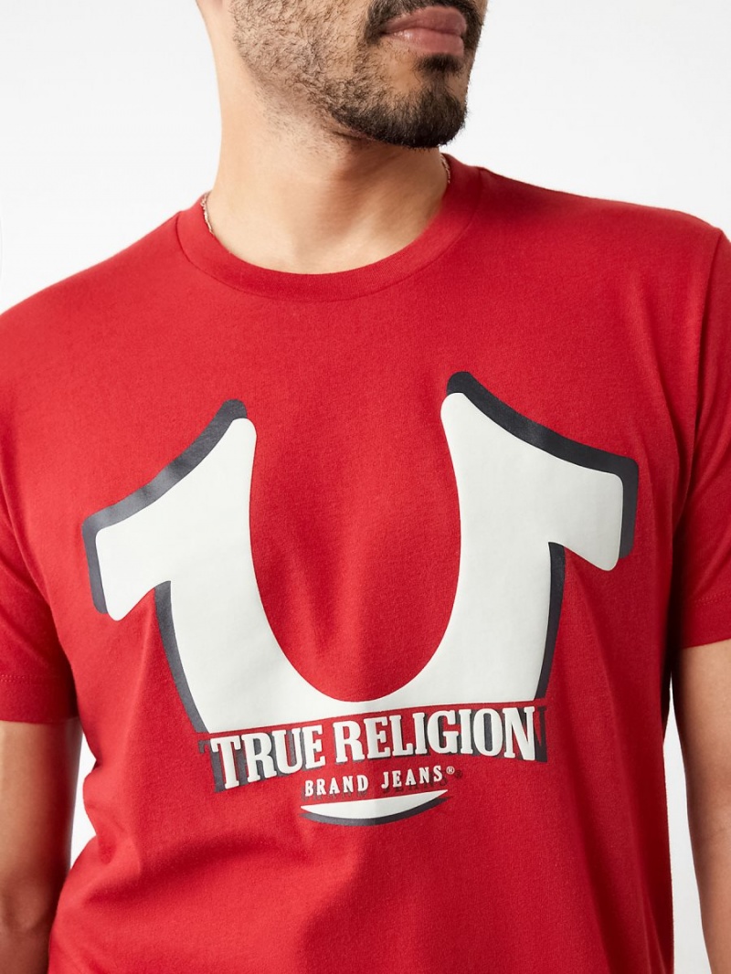 Ruby Red True Religion Horseshoe Logo Shorts Sleeve T Shirts | 8347-VCHUI