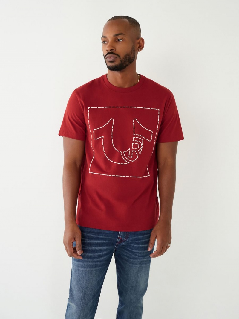 Ruby Red True Religion Horseshoe Logo T Shirts | 5973-LWOEM