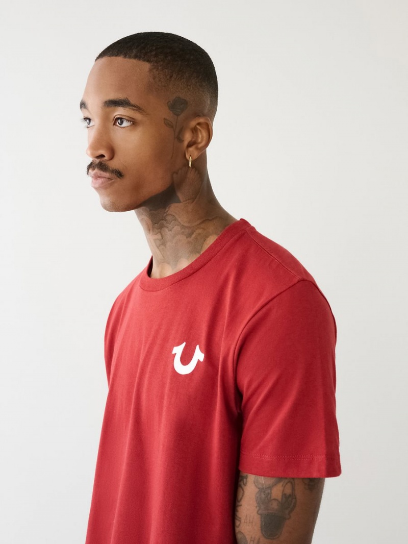 Ruby Red True Religion Logo Crew T Shirts | 2480-MSEYU