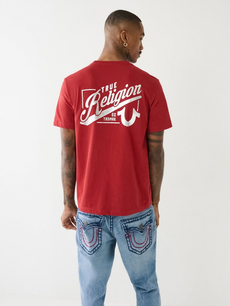 Ruby Red True Religion Logo Crew T Shirts | 2480-MSEYU