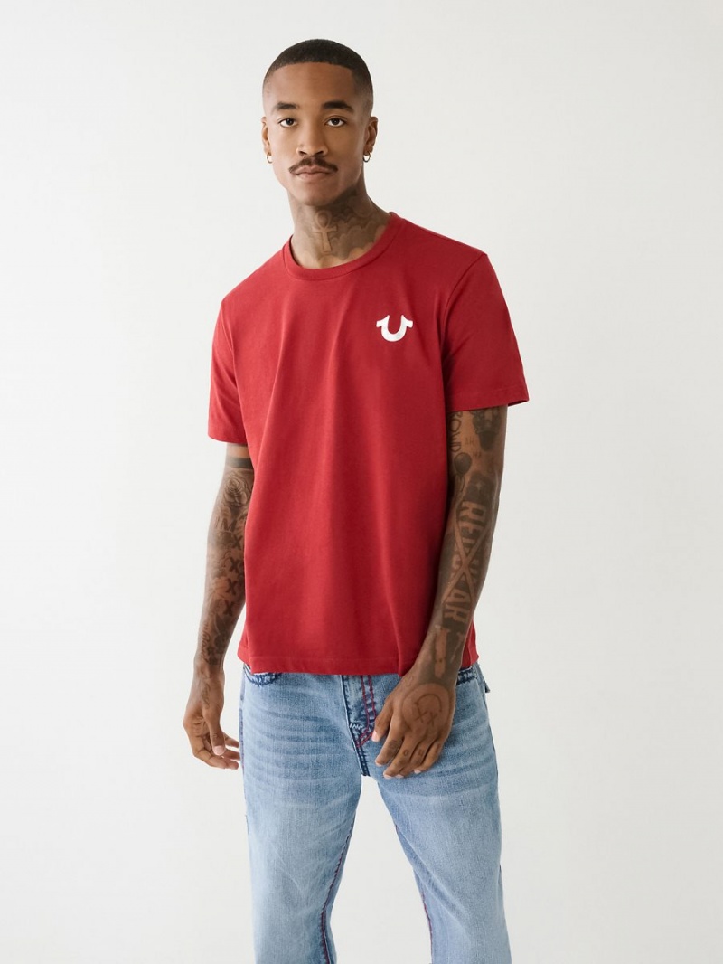 Ruby Red True Religion Logo Crew T Shirts | 2480-MSEYU