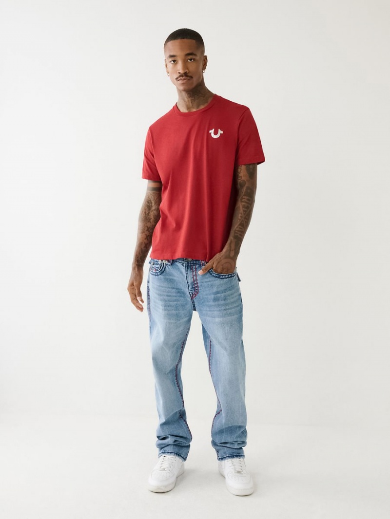 Ruby Red True Religion Logo Crew T Shirts | 2480-MSEYU