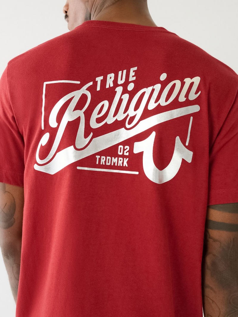 Ruby Red True Religion Logo Crew T Shirts | 2480-MSEYU