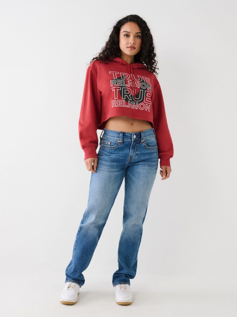 Ruby Red True Religion Logo Crop Hoodie | 4105-FRISB