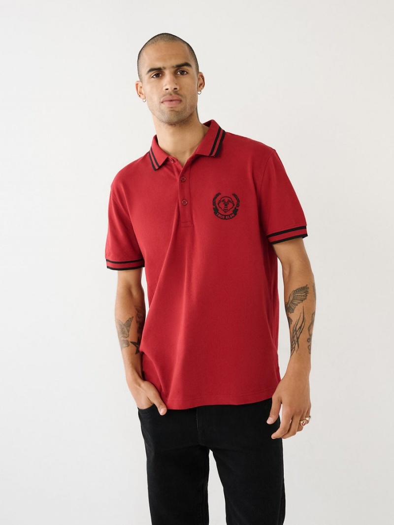 Ruby Red True Religion Logo Polo Shirts | 7231-LVYMT