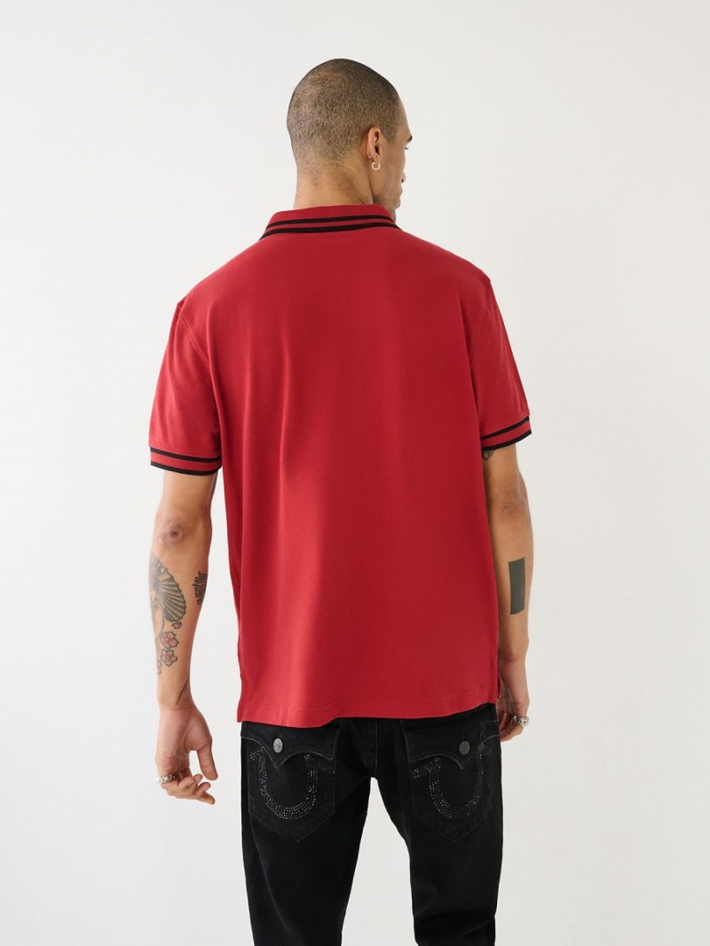 Ruby Red True Religion Logo Polo Shirts | 7231-LVYMT