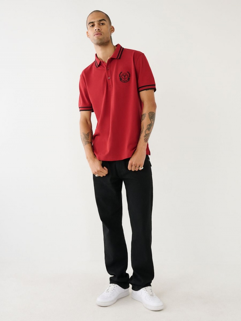 Ruby Red True Religion Logo Polo Shirts | 7231-LVYMT