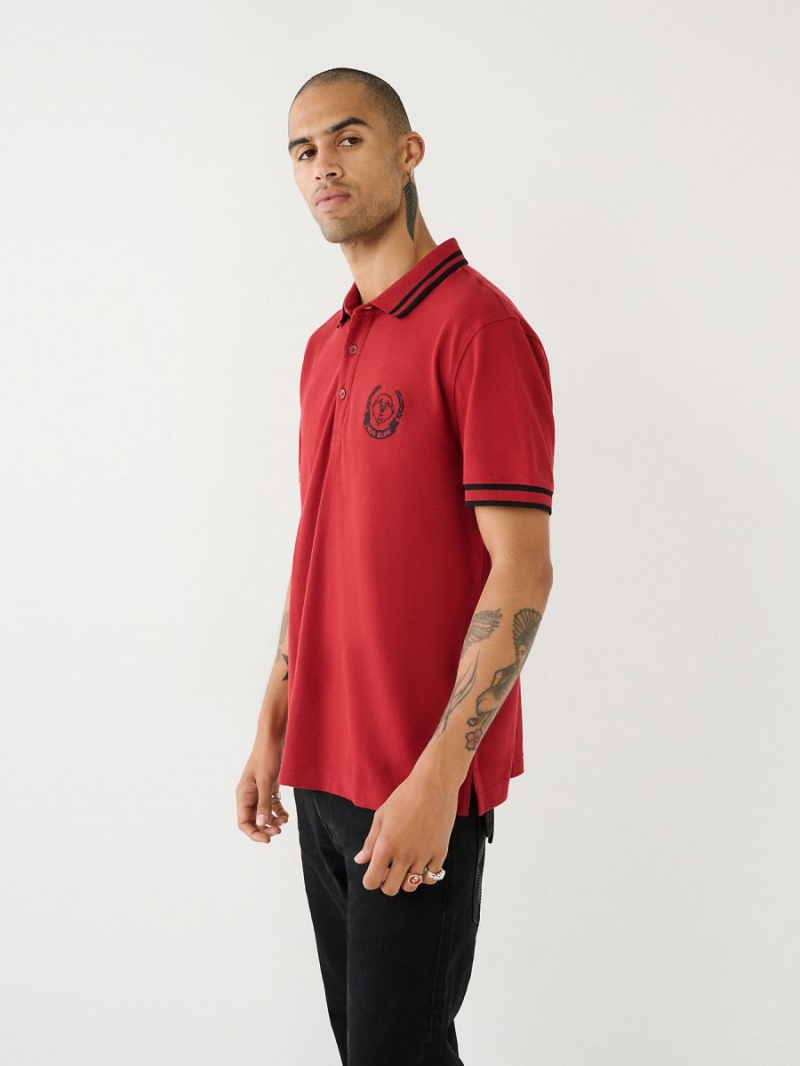 Ruby Red True Religion Logo Polo Shirts | 7231-LVYMT