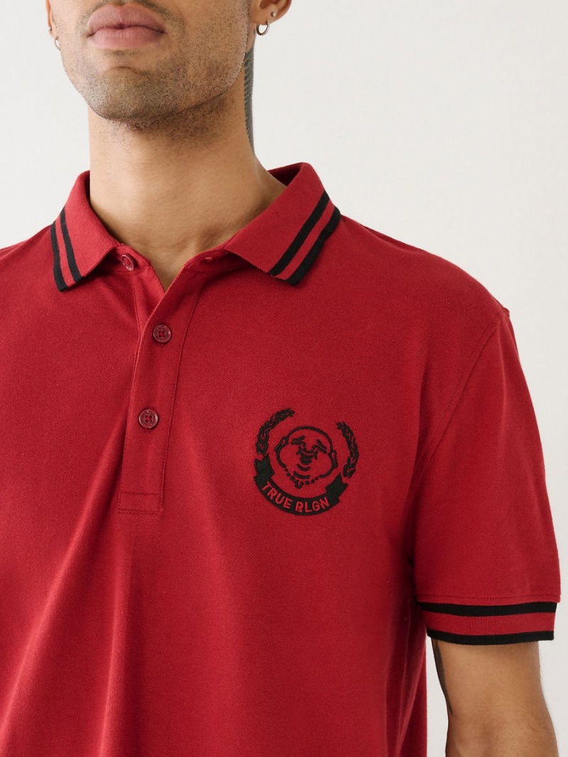 Ruby Red True Religion Logo Polo Shirts | 7231-LVYMT