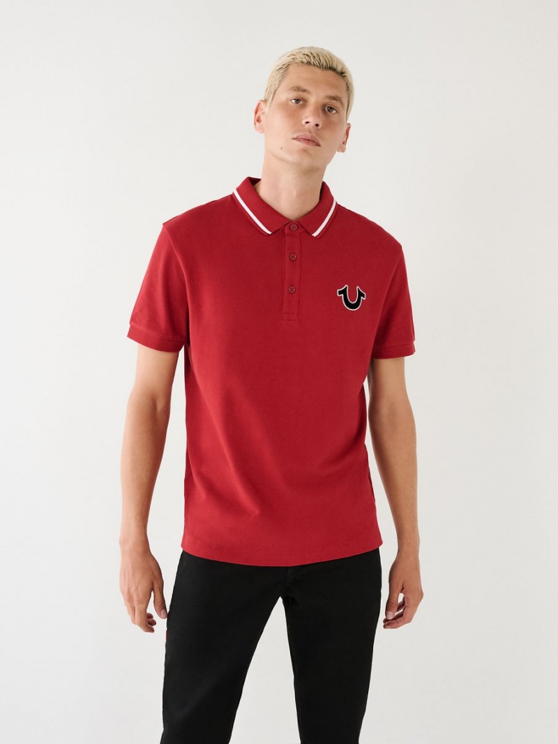 Ruby Red True Religion Logo Polo Shirts | 0162-BKURE