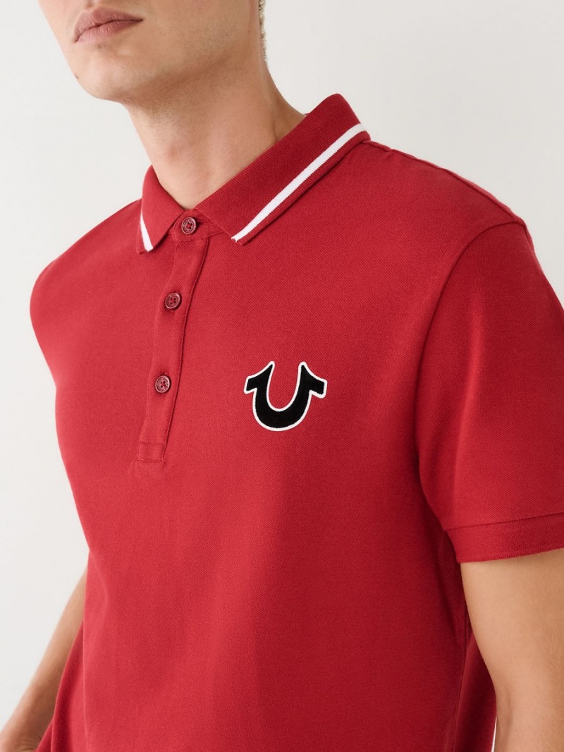 Ruby Red True Religion Logo Polo Shirts | 0162-BKURE