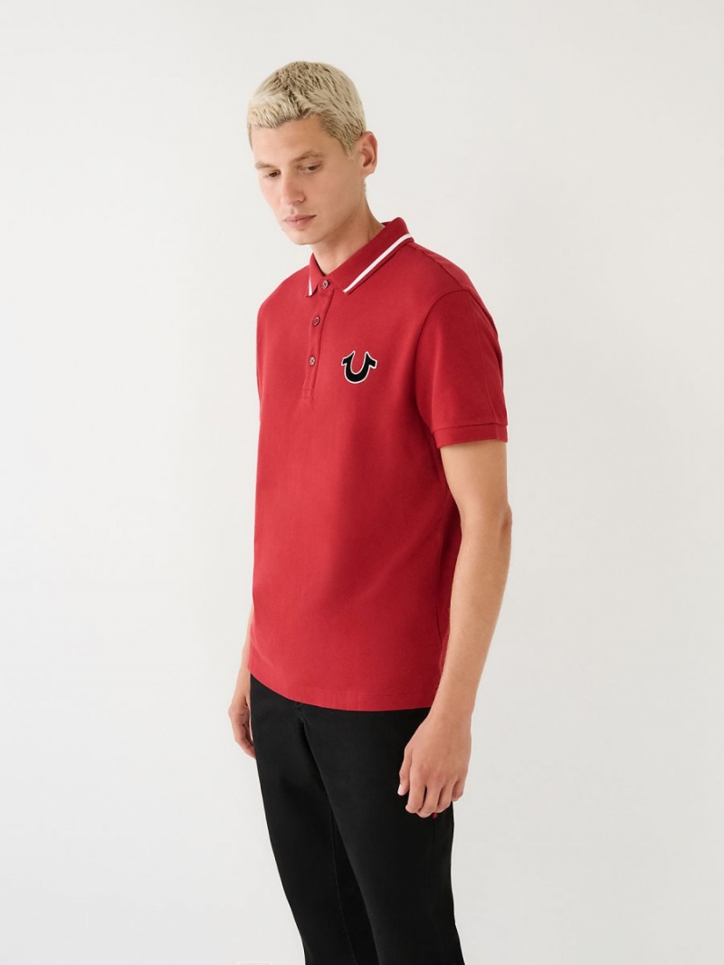 Ruby Red True Religion Logo Polo Shirts | 0162-BKURE