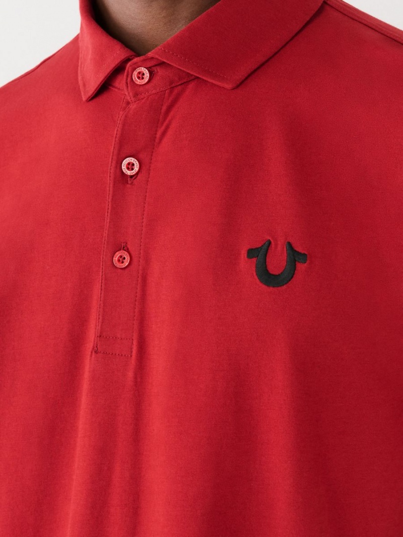 Ruby Red True Religion Logo Polo Shirts | 0157-BONKD