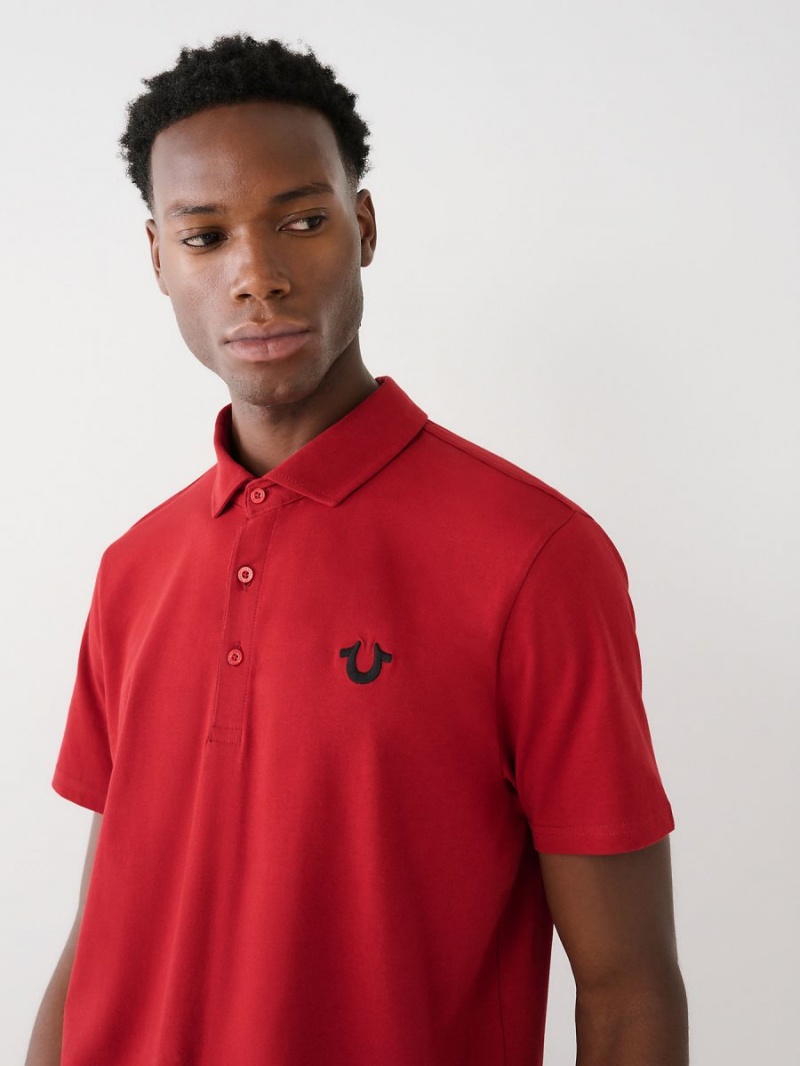 Ruby Red True Religion Logo Polo Shirts | 0157-BONKD