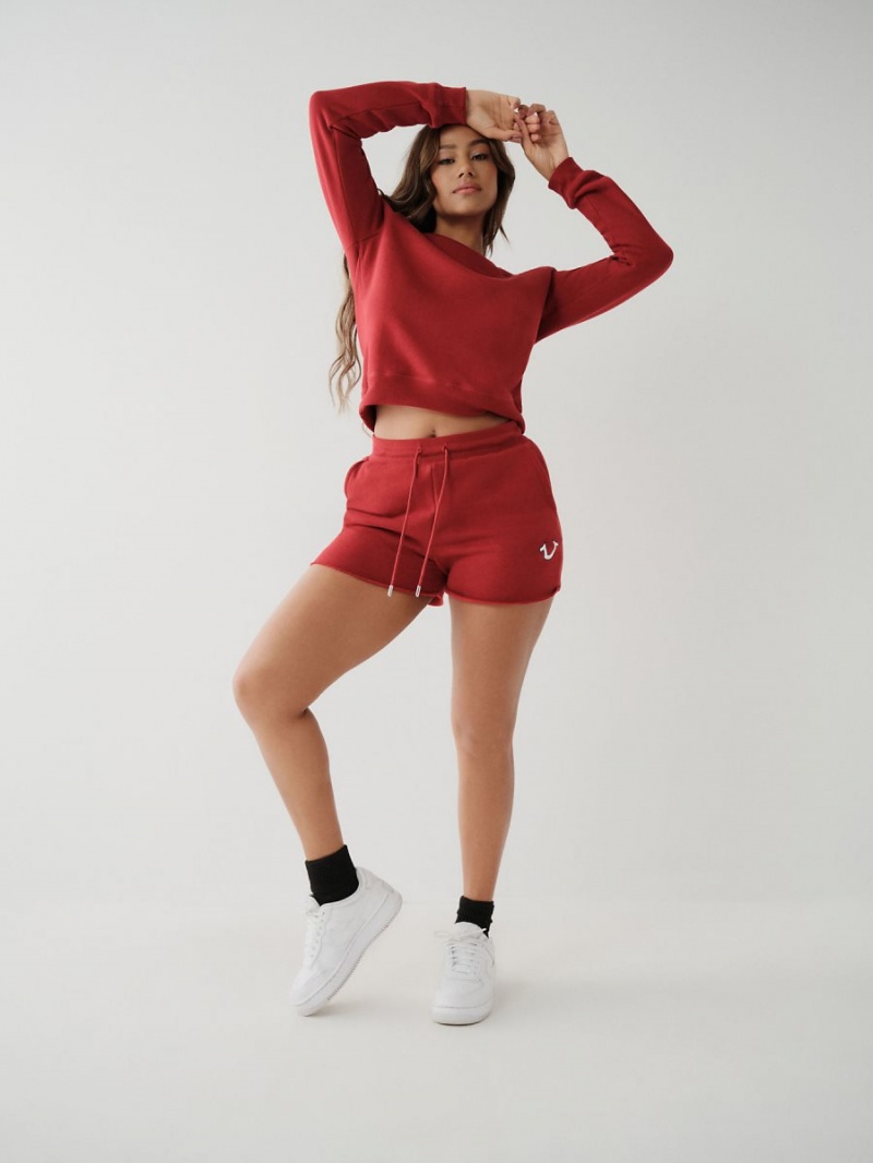 Ruby Red True Religion Logo Sweat Shorts | 9028-IEWJN