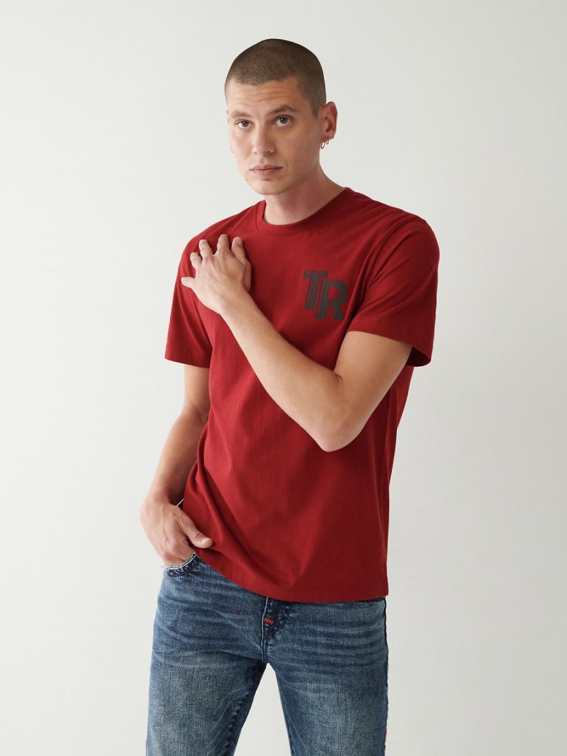 Ruby Red True Religion Logo T Shirts | 5048-LFYUR