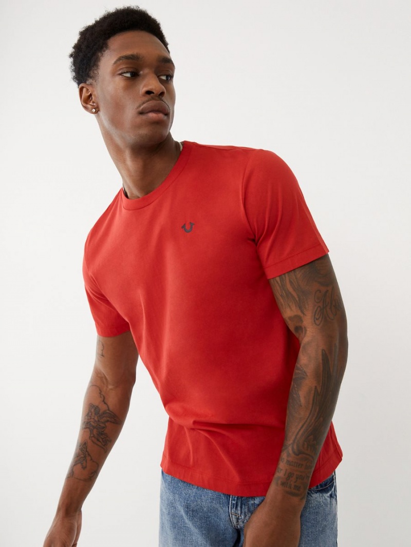 Ruby Red True Religion Logo T Shirts | 6510-NTOEF