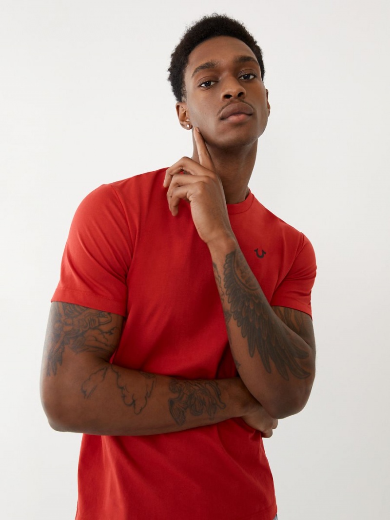 Ruby Red True Religion Logo T Shirts | 6510-NTOEF