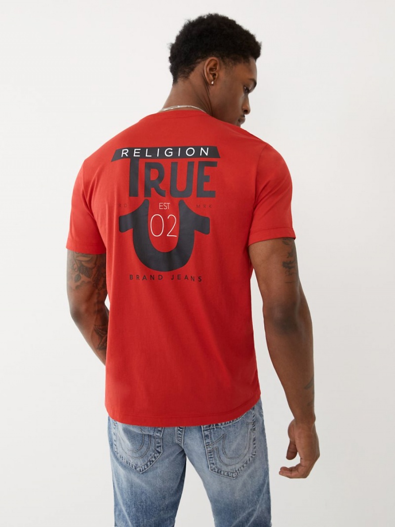 Ruby Red True Religion Logo T Shirts | 6510-NTOEF