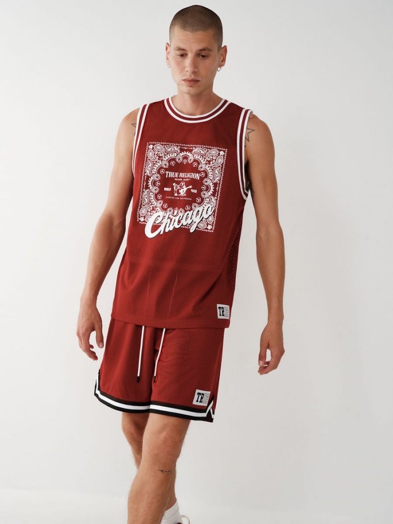 Ruby Red True Religion Mesh Jersey Tanks | 0237-QJNHX