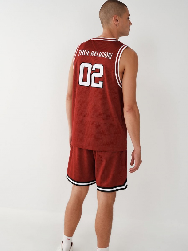 Ruby Red True Religion Mesh Jersey Tanks | 0237-QJNHX