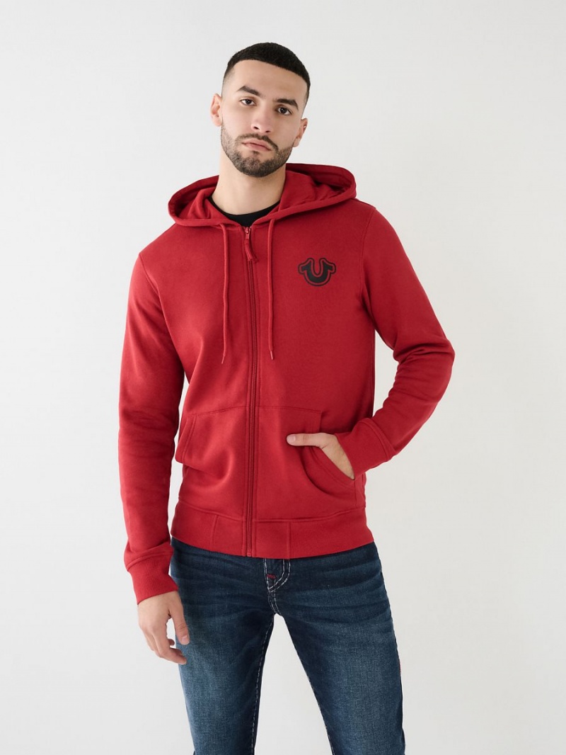 Ruby Red True Religion Metallic Buddha 2002 Logo Zip Hoodie | 5024-DTJGK