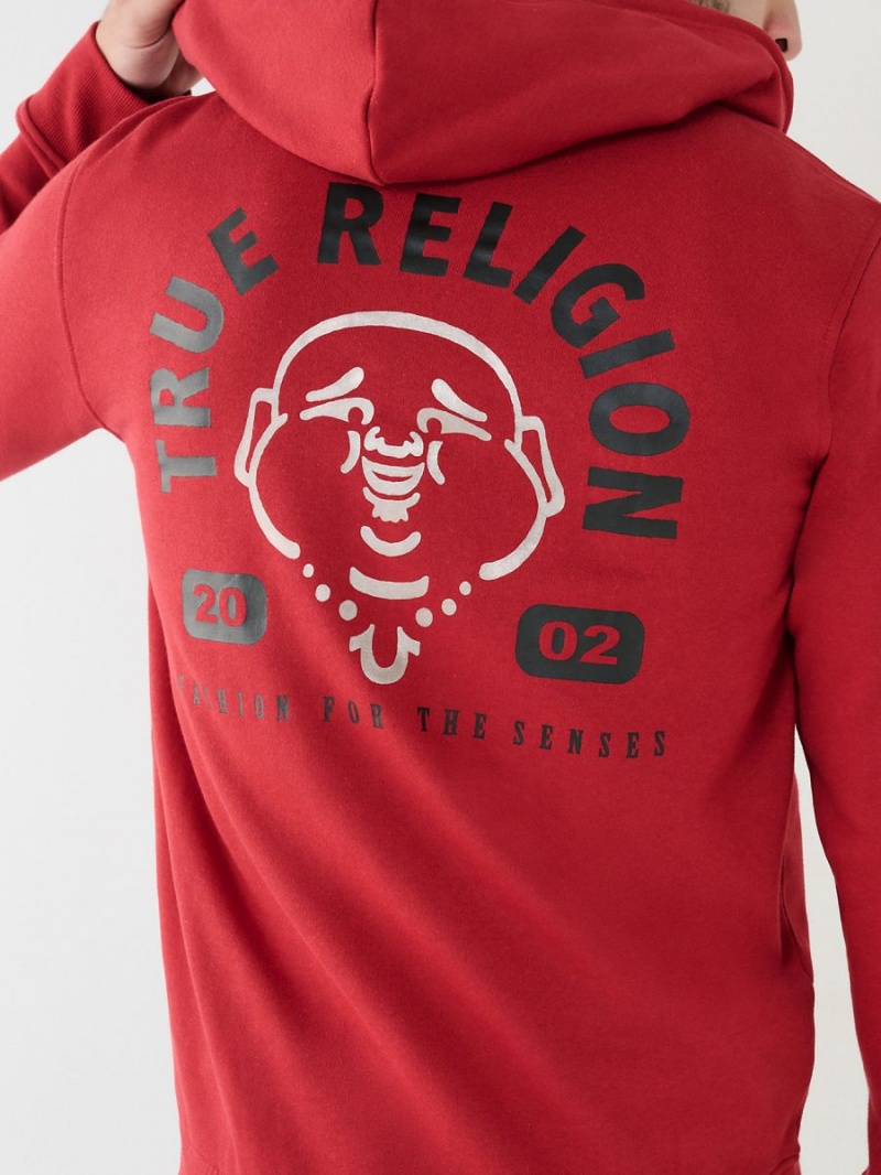 Ruby Red True Religion Metallic Buddha 2002 Logo Zip Hoodie | 5024-DTJGK