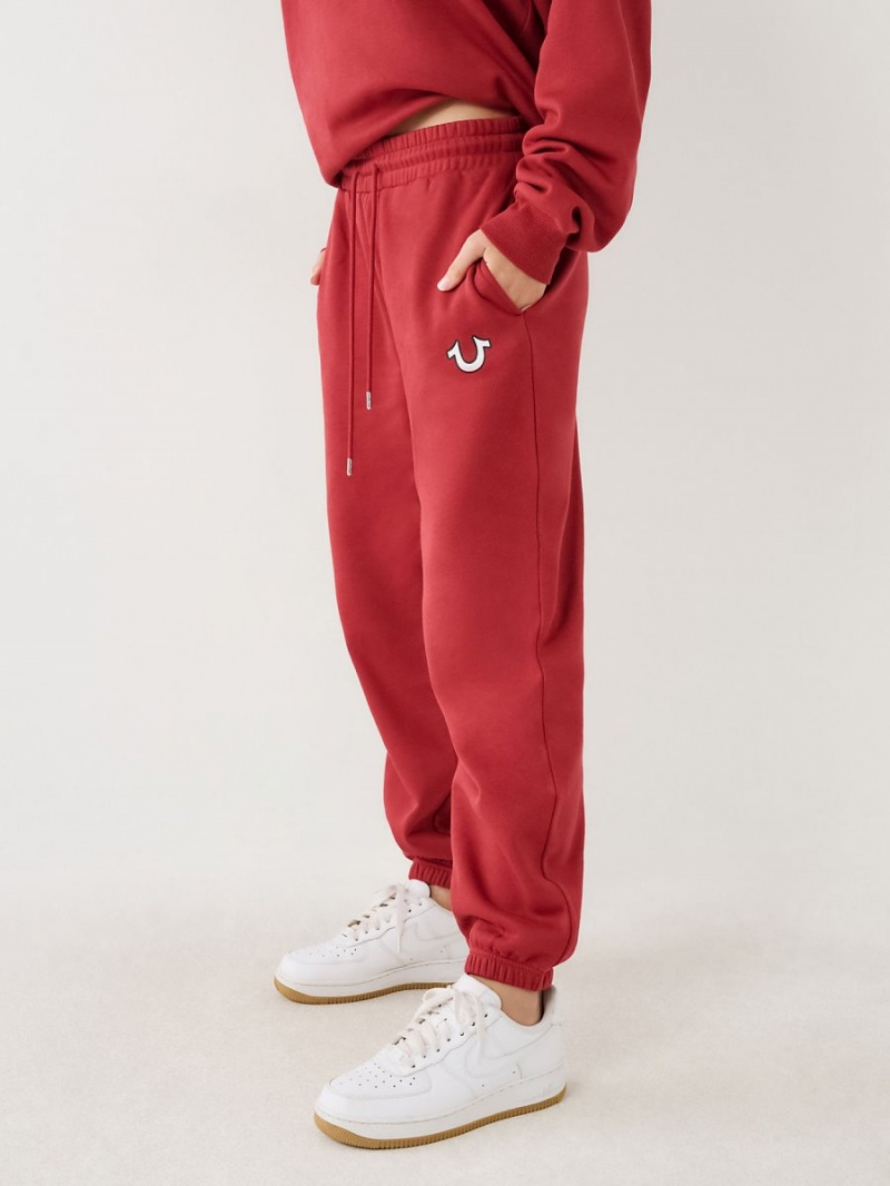 Ruby Red True Religion Relaxed Logo Jogger | 3408-JWFIN