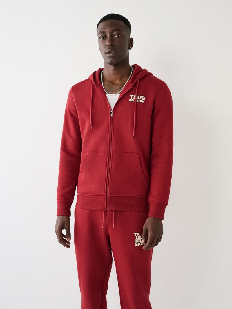 Ruby Red True Religion Zip Hoodie | 5320-HPQBO