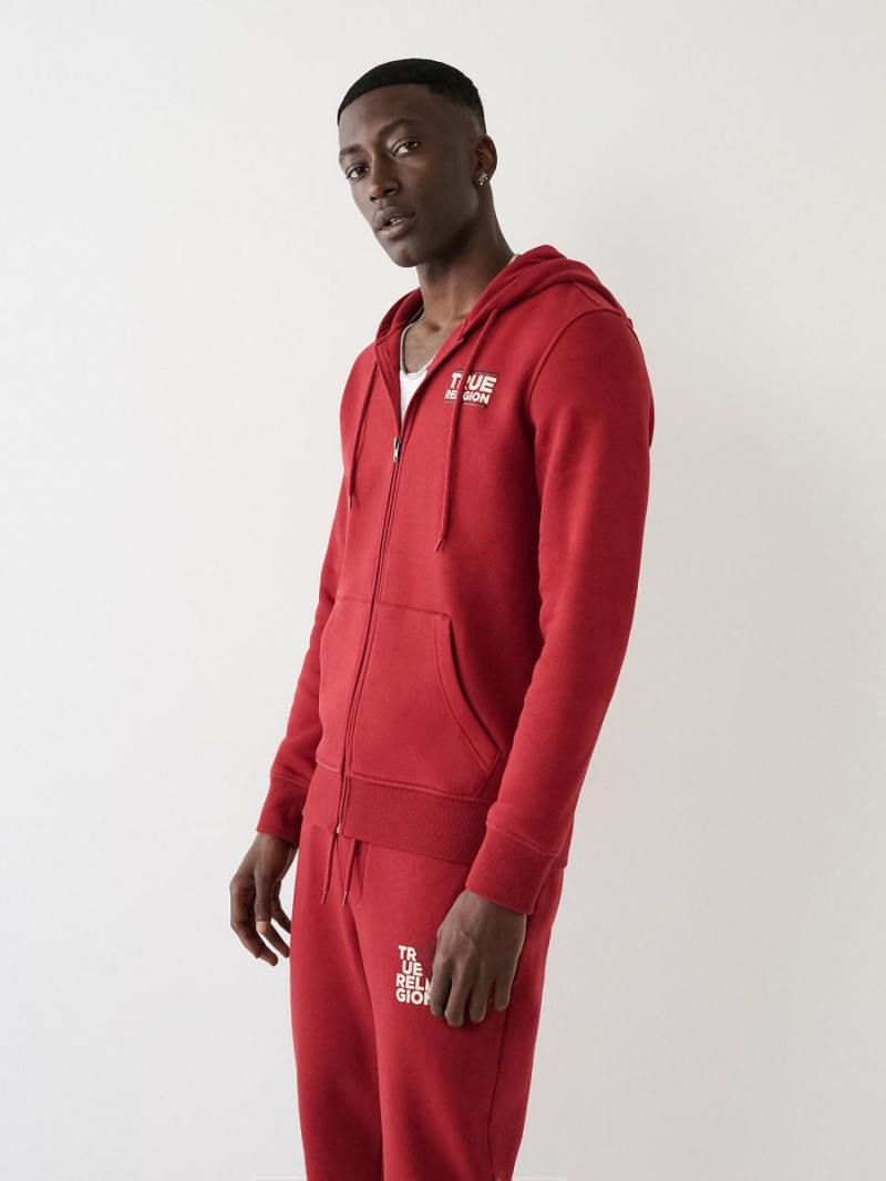 Ruby Red True Religion Zip Hoodie | 5320-HPQBO