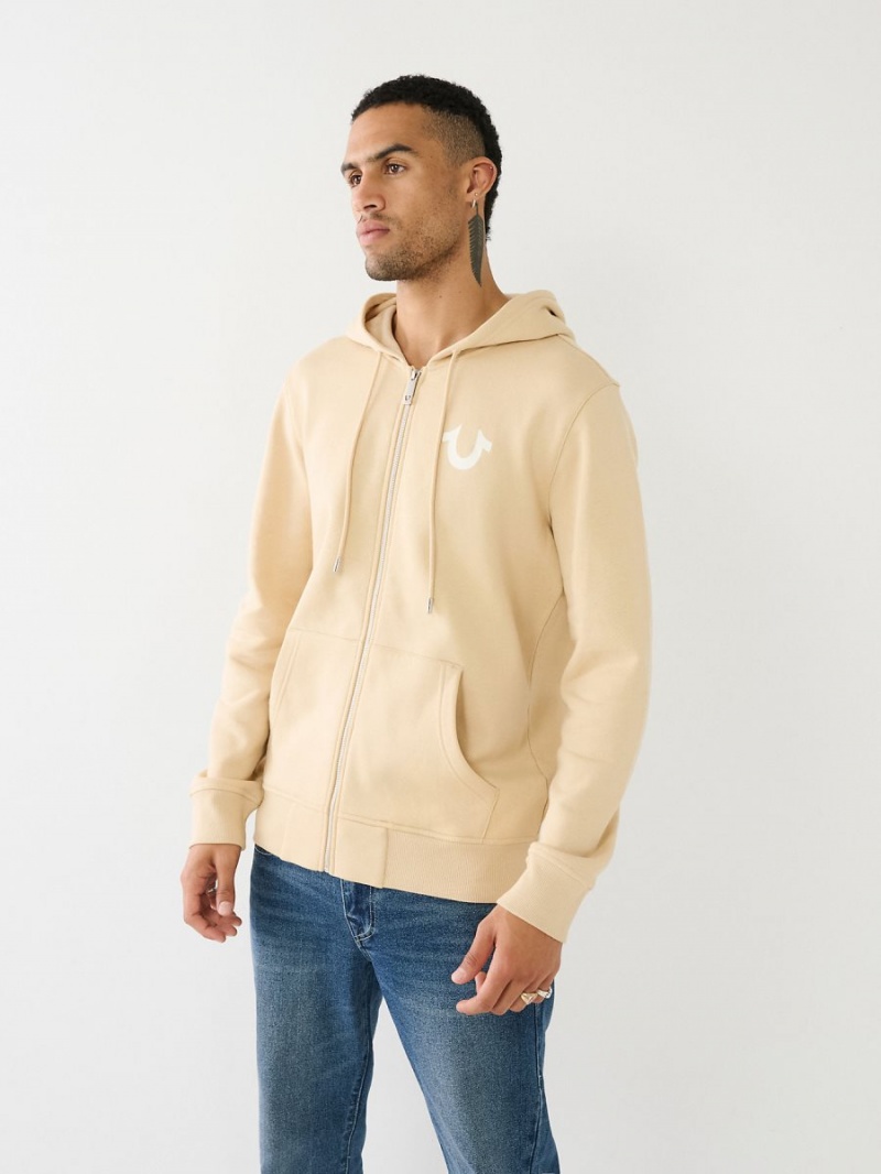 SEMOLINA True Religion Embossed Buddha Logo Fleece Zip Hoodie | 2150-HUXLZ