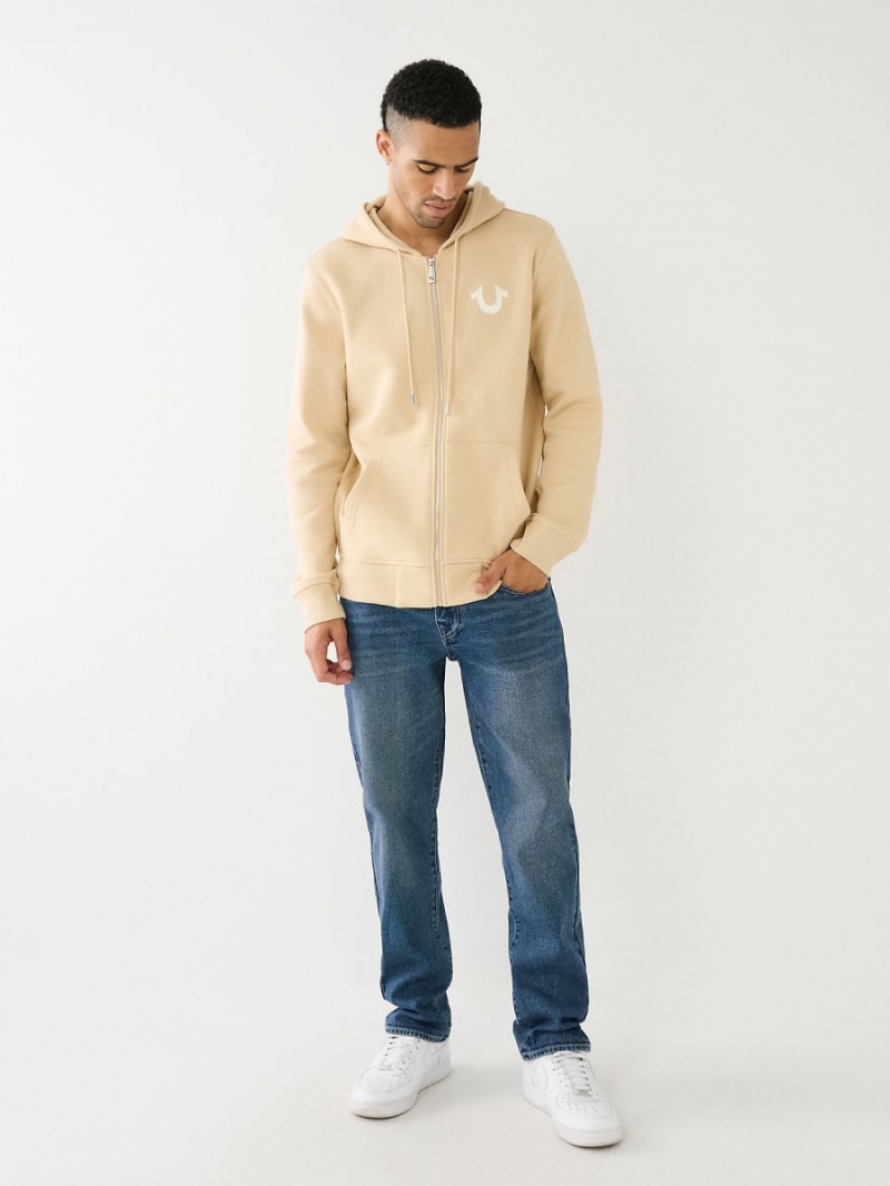 SEMOLINA True Religion Embossed Buddha Logo Fleece Zip Hoodie | 2150-HUXLZ