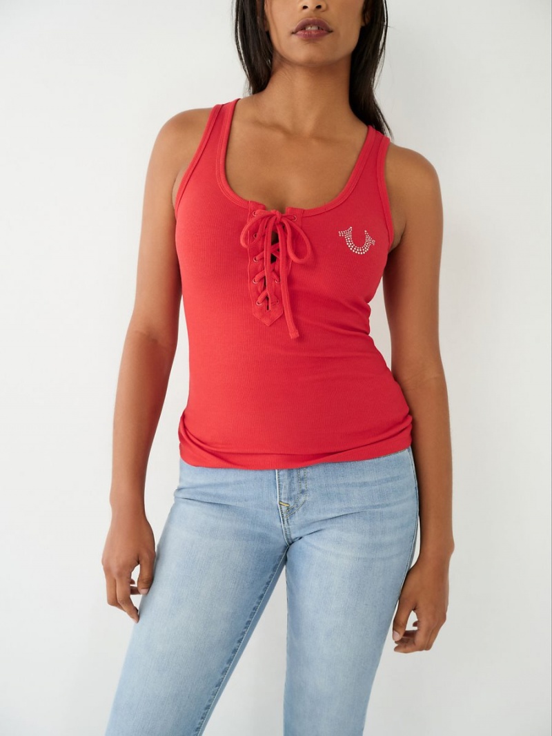 SORBET True Religion Lace Up Studded Logo Tanks | 3728-AKVOE