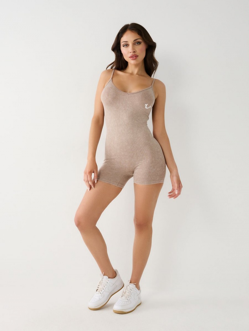 Sand Dune True Religion Seamless Shorts Bodysuit | 9318-FYPDQ