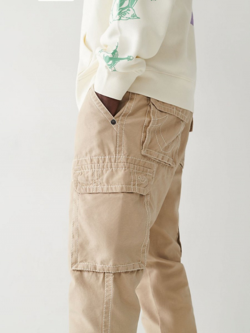 Scuffed Beige True Religion Big T Cargo Jogger Pants | 0596-RSYAK