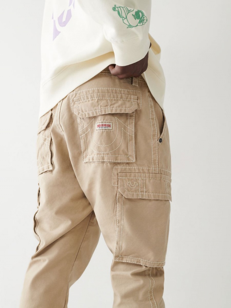 Scuffed Beige True Religion Big T Cargo Jogger Pants | 0596-RSYAK