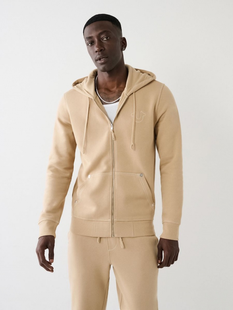 Scuffed Beige True Religion Big T Zip Hoodie | 1259-STDXY