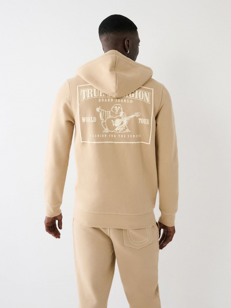 Scuffed Beige True Religion Big T Zip Hoodie | 1259-STDXY