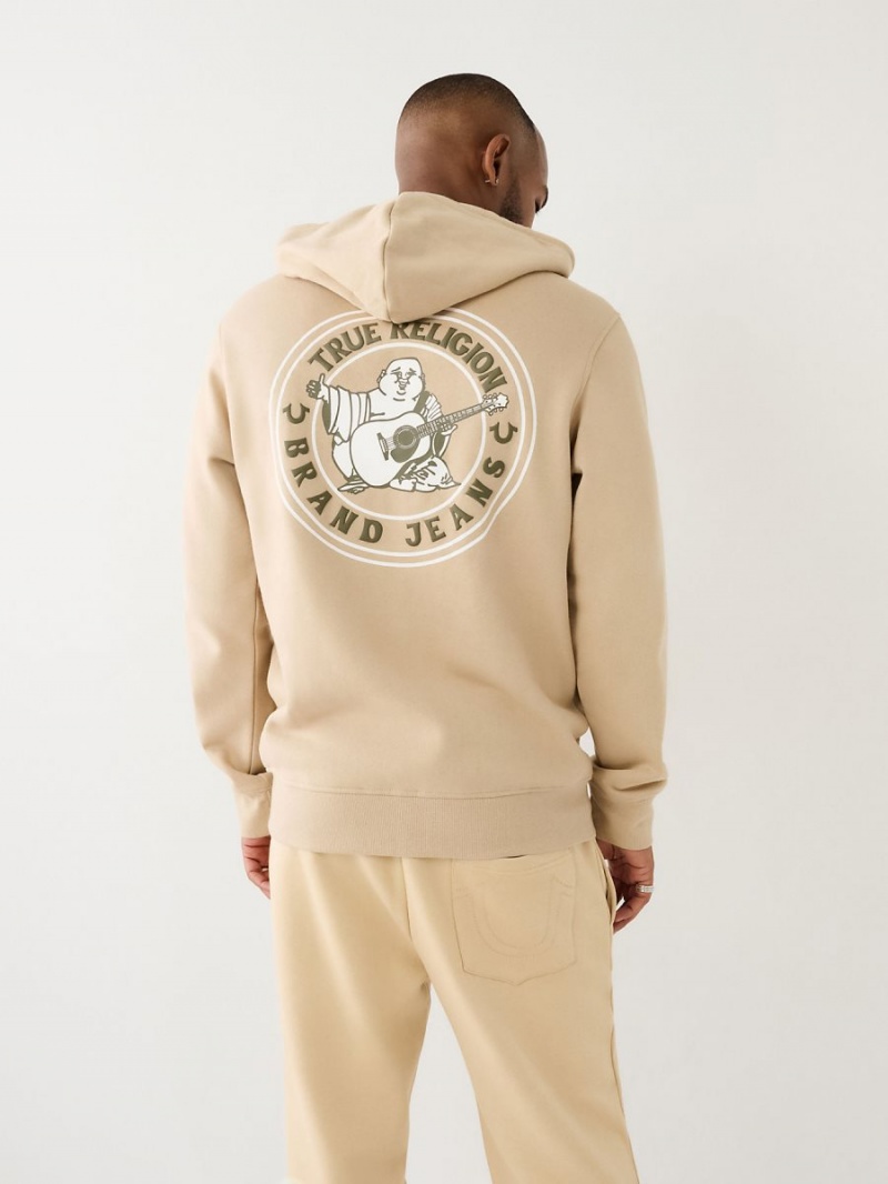 Scuffed Beige True Religion Buddha Logo Seal Zip Hoodie | 9543-KMQGS