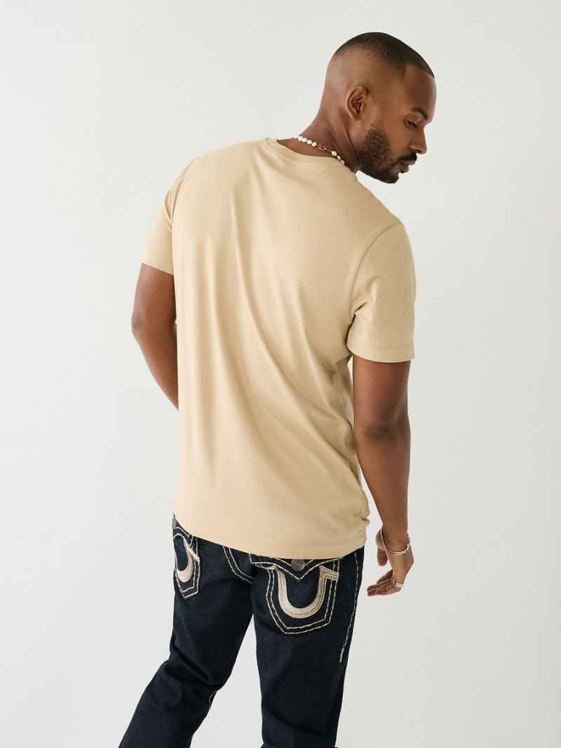 Scuffed Beige True Religion Embossed Arch Logo T Shirts | 1608-RVBLS