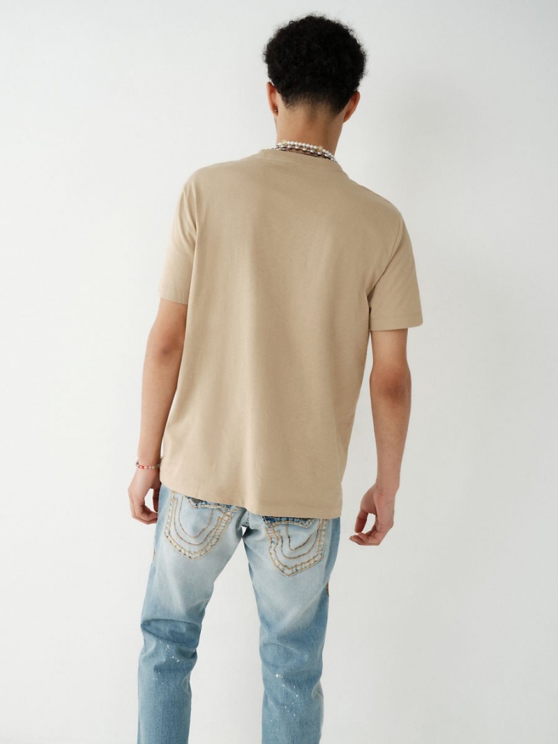 Scuffed Beige True Religion Horseshoe Logo T Shirts | 3124-IBOCZ