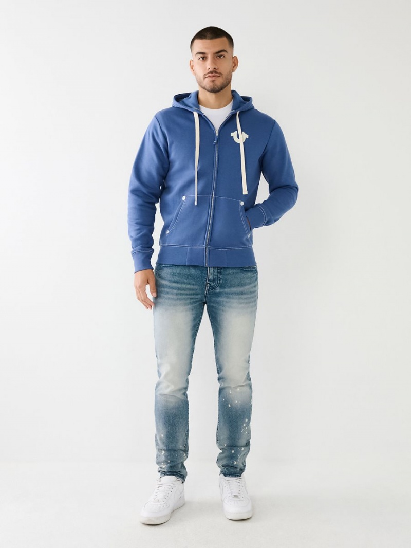 Slate True Religion Buddha Zip Hoodie | 0317-TCGPS