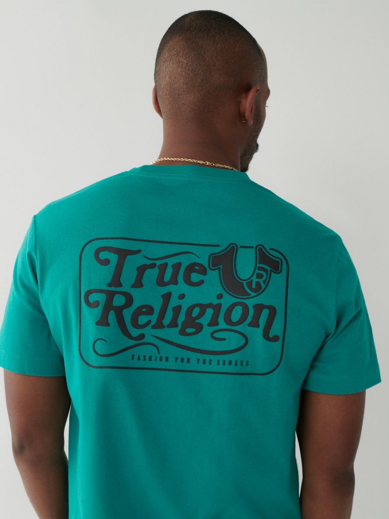 Slate True Religion Logo T Shirts | 7435-TNDUL