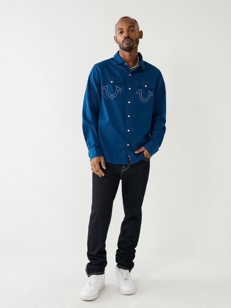 Soft Aqua True Religion Utility Shirts | 0837-QOKJE