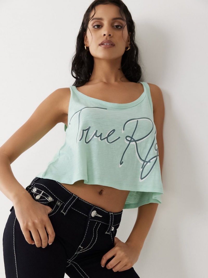 Succulant True Religion Crop Logo Tanks | 8974-WHXNV